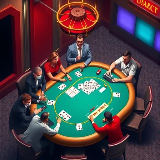 Meja Sic Bo live dealer di studio iriantoto dengan tiga dadu dan wadah transparan